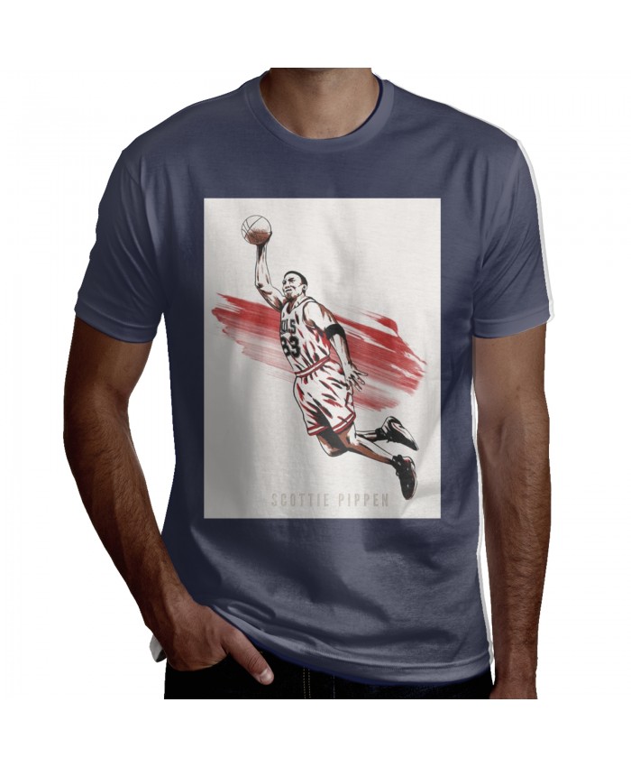 Fleer 1990 Scottie Pippen Men's Short Sleeve T-Shirt Scottie Pippen NBA Basketball Navy