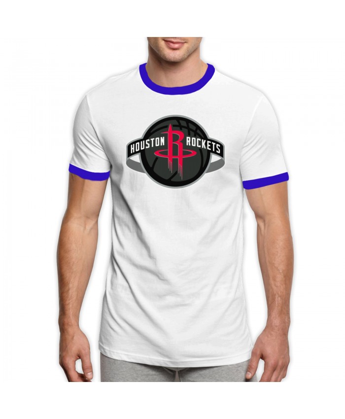 George Mikan Men's Ringer T-Shirt NBA Houston Rockets Blue