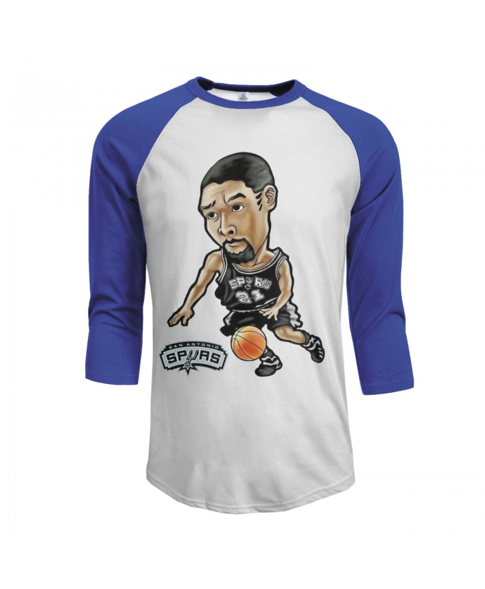 Indoor Basketball Men's Raglan Sleeves Baseball T-Shirts Spurs Tim Duncan Blue