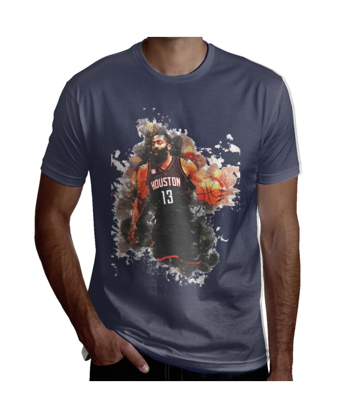 James Harden On Thunder Men's Short Sleeve T-Shirt James Harden Houston Rockets NBA Player Navy