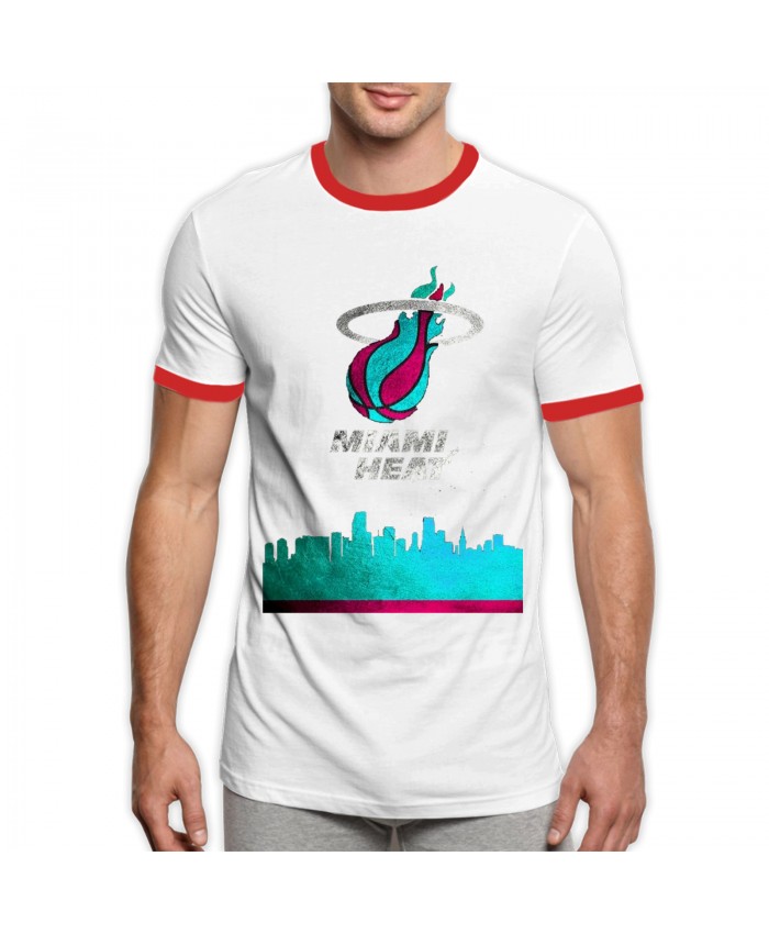 Miami Heat Derrick Jones Jr Men's Ringer T-Shirt Miami Heat Vice Skyline - Miami Heat, Miami Heat Basketball, Nba Miami Heat Red
