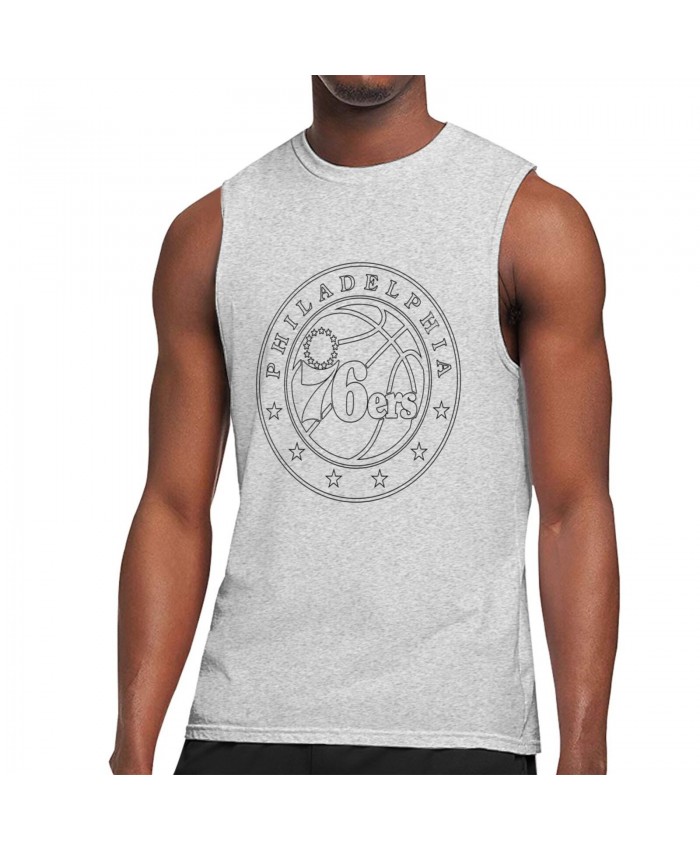 Moses Malone Philadelphia 76Ers Men's Sleeveless T-Shirt Philadelphia 76ers Logo Gray