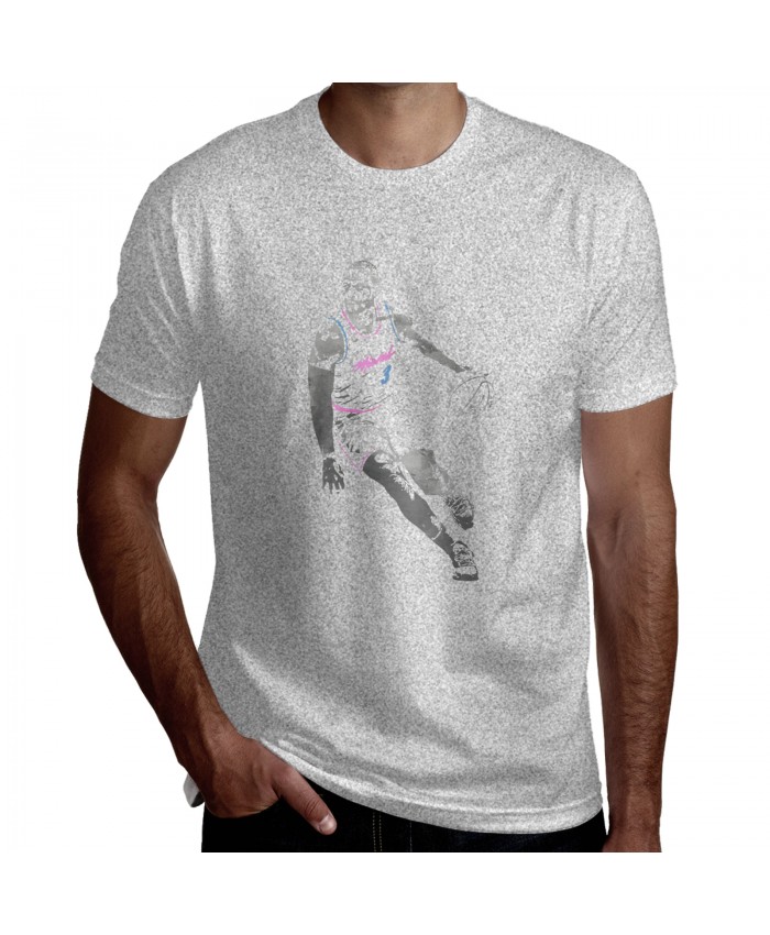 Ray Allen Lebron James Dwyane Wade Men's Short Sleeve T-Shirt Dwyane Wade Miami Heat Watercolor Strokes Gray