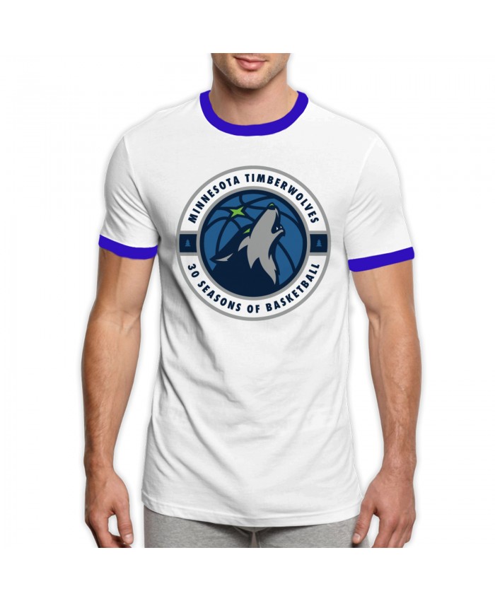 Seattle Nba Team Men's Ringer T-Shirt Minnesota Timberwolves Logo Blue
