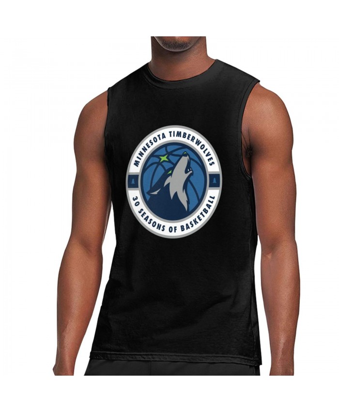 Throwback Nba Jerseys Men's Sleeveless T-Shirt Minnesota Timberwolves Logo Black